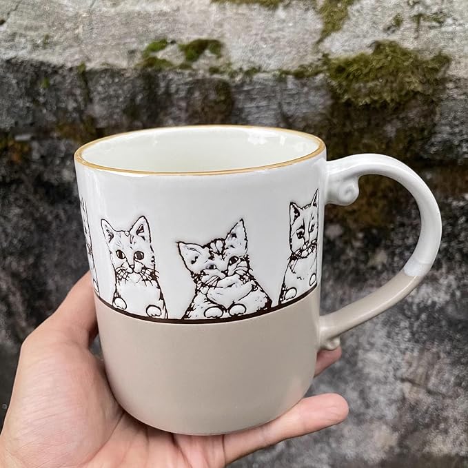 20oz Cat Lovers Ceramic Coffee Mug - Vivid Pattern Tea Cup, Novelty Gift for Office and Home, Women, Girls, Men - White
