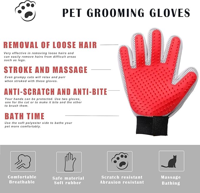 Marchul Upgrade Efficient Pet Hair Remover Gloves: Gentle Shedding Brushes for Dogs, Cats & Horses with Long and Short Hair, 1 Pair