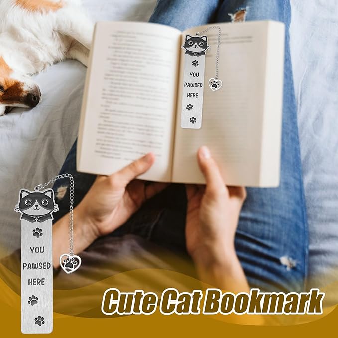 Cute Cat Bookmark, Zinc Alloy Kitten Paw Print Bookmarks Reading Gifts for Cat Lovers Funny Black Kitten Book Marks Animal Bookmark Gifts Book Accessories for Reading (Style C)