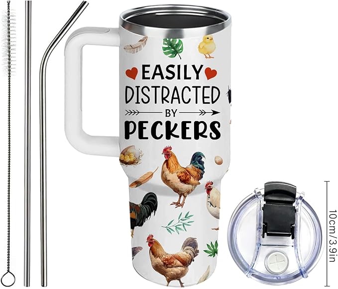 Chicken Gifts for Women, Chicken Gifts for Chickens Lovers, Birthday Christmas Chickens Themed Gift for Lady Girl, Insulated Stainless Steel Tumbler with Straw 40oz, BPA-Free