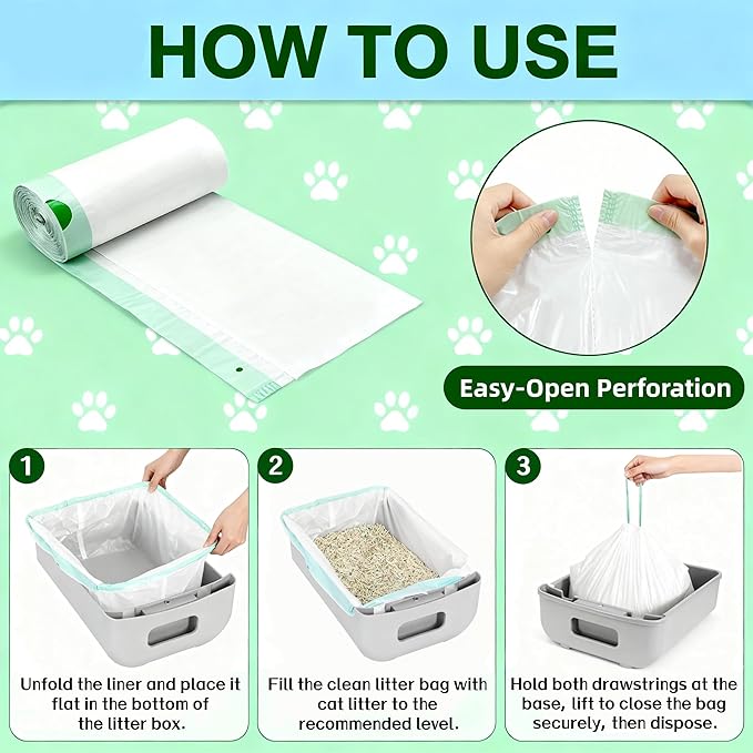 120 Count Cat Litter Box Liners Compatible with Litter Robot 3 & 4, Cat Litter Liners for Automatic Litter Box, Extra Thick Heavy Duty Waste Bags with Drawstrings, 25.2" x 15.7" (10-12 Gallons)