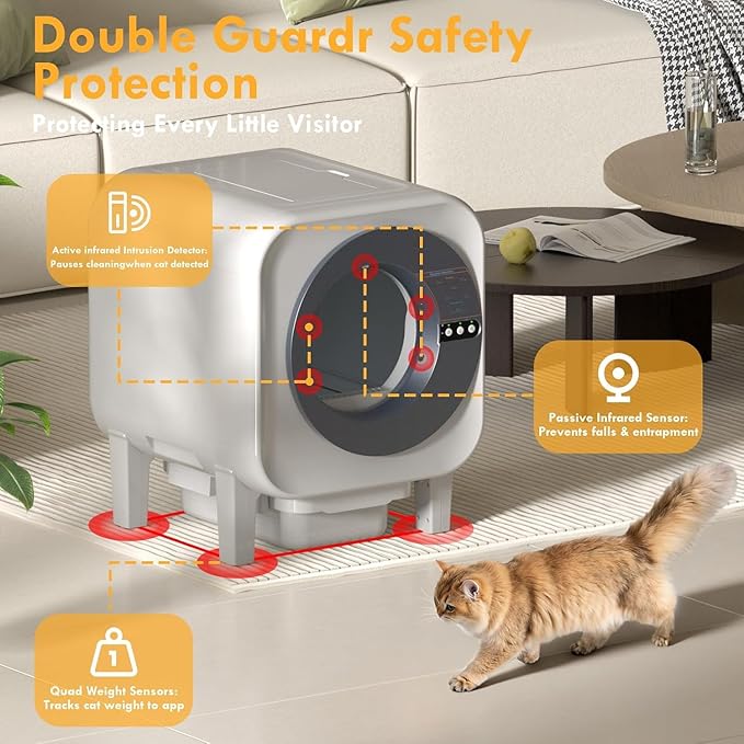 Automatic Cat Litter Box, Self Cleaning Litter Box with App Control, 75l Large Cat Litter Boxs for Multi-Cat Homes, Infrared & Weight Sensors, Odor Eliminator, Easy Cleaning, 20 Trash Bags, Black