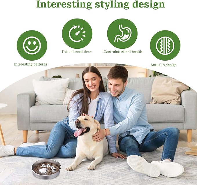 Stainless Steel Slow Feeder Dog Bowls – Non-Slip Metal Dog Bowl for Large & Medium Breeds, Puppy Puzzle Feeder – 2 Cup Capacity for Small to Big Pets – Durable Slow Feed Dog & Cat Food Dish