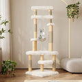 70" Modern Solid Wooden Cat Tree Tower for Large Adult Indoor Cats, Multi-Level Luxury Cat Furniture with Sisal Scratching Post & Hammock, White