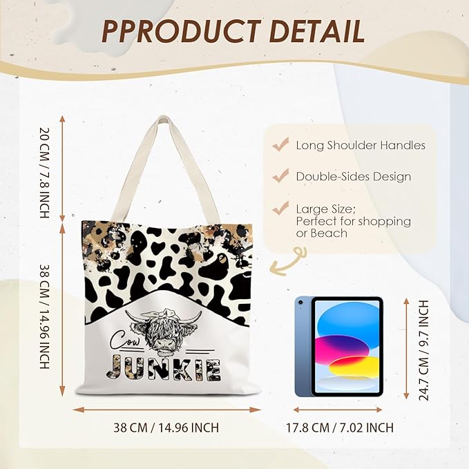 Canvas Tote Bag Aesthetic,Zoon Cow Dog Cat Tote Bag,Gifts for Women Canvas Tote Bags