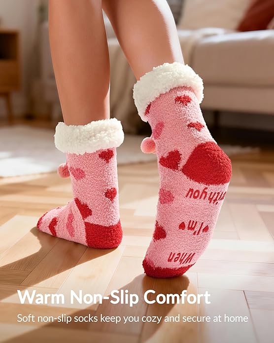 Jeasona Women’s Fuzzy Slipper Socks With Grippers Cozy Warm Cute Animal Gifts
