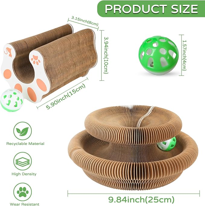 2Pack Kitty Kurlz Magic Organ Cat Scratching Board Cat Accordion Toy Cats Scratching Post Ball Track, Kitten Fun Intelligence Physical Exercise Educational Toy