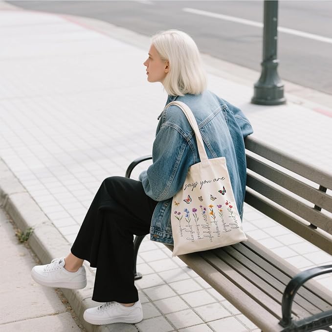 Aesthetic Canvas Tote Bag for Women - with Magnetic Snap Closure & Zipper Inner Pocket Reusable Bag for Shopping