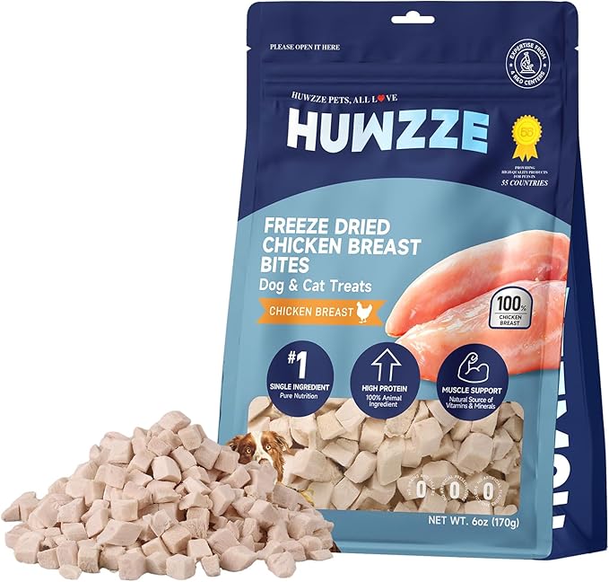 Freeze Dried Chicken Breast Treats for Dogs & Cats, Single Ingredient, High Protein Training Treat, Grain Free, All Natural Healthy Pet Snacks & Food Topper, 6 oz