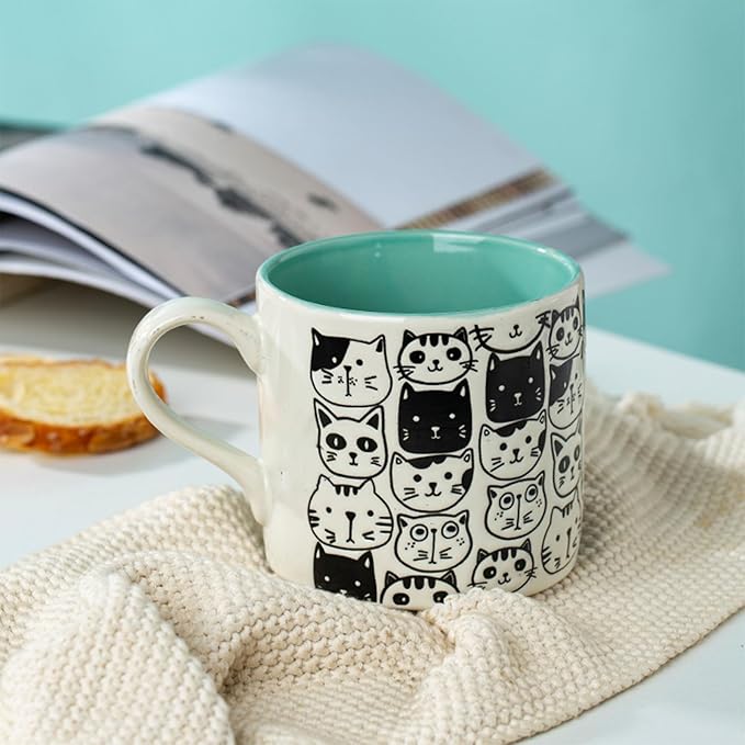 Cat Lovers Mug, Various Cute Kittens Pattern Mug, Cat Coffee Mug Funny Ceramic Tea Cup Novelty Gifts for Office and Home Women Girls Men, Dishwasher Microwave Safe (Blue, 17oz)