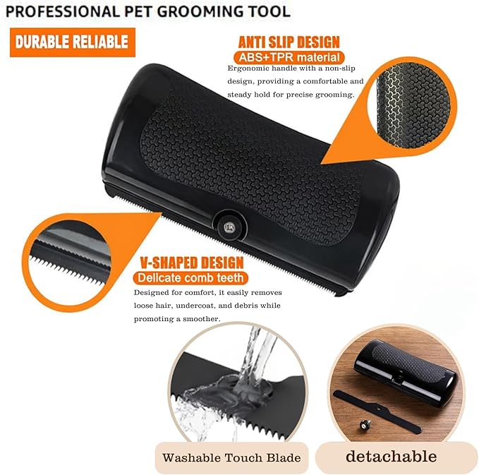 Dog Deshedding Brush for Dogs and Cats - Professional Undercoat Grooming Tool for Short & Long Hair Pets - Remove Loose Hair, Fur, Dust & Dander - Effective Shedding Brush for Shedding Control - Black