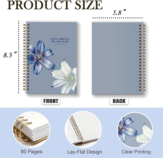 Bible Journal Spiral Notebook, Coquette Floral Bible Study Supplies, Christian Gifts for Women Girls, 5.5x8.3 Inch - A05