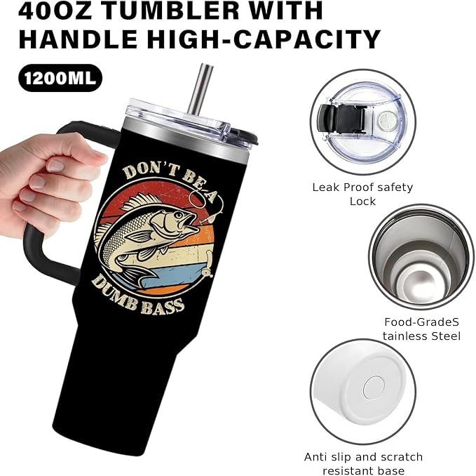 Fishing Gifts For Men Dad Coffee Tumbler 40oz with Handle Fishing Lovers Cup Gift For Fisherman Fathers Day Birthday Gifts For Him Son Husband Fishings Gift Water Drinking Cups