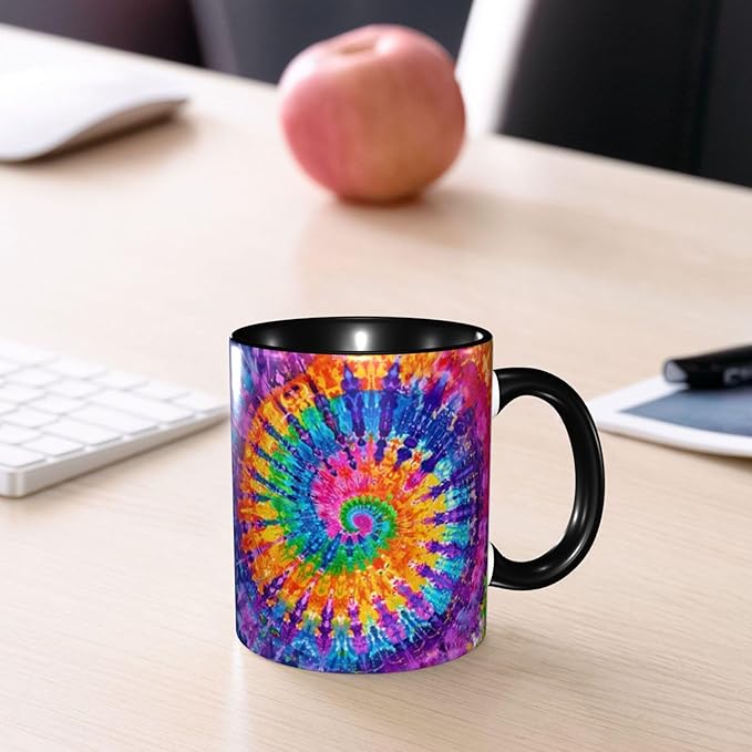 Tie Dye Coffee Mug 11oz Ceramic Tea Cup With Handle Funny Porcelain Mugs for Women Dishwasher Microwave Safe