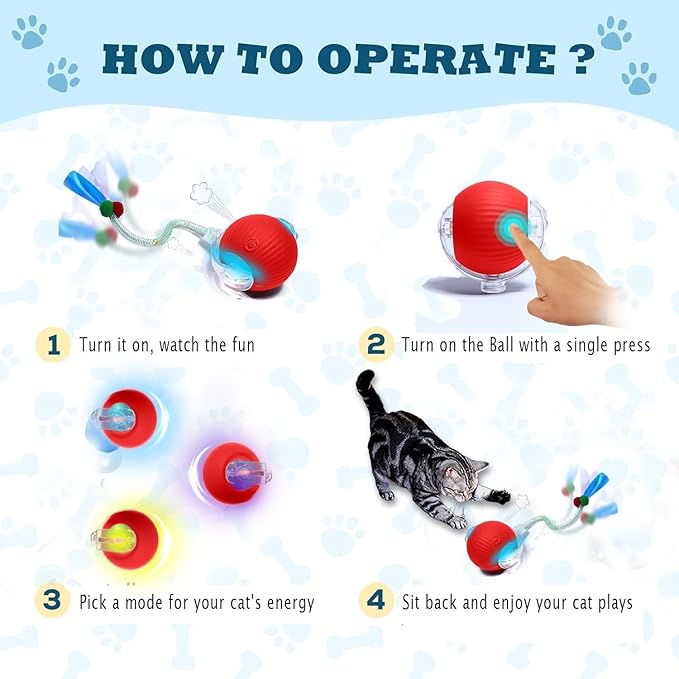 GlowPounce Interactive Rolling Ball Toy for Indoor Cats & Small Dogs – Motion-Activated Smart Moving Ball with LED Lights – Rechargeable Automatic Play Toy for Cats, Kittens & Puppies, Red