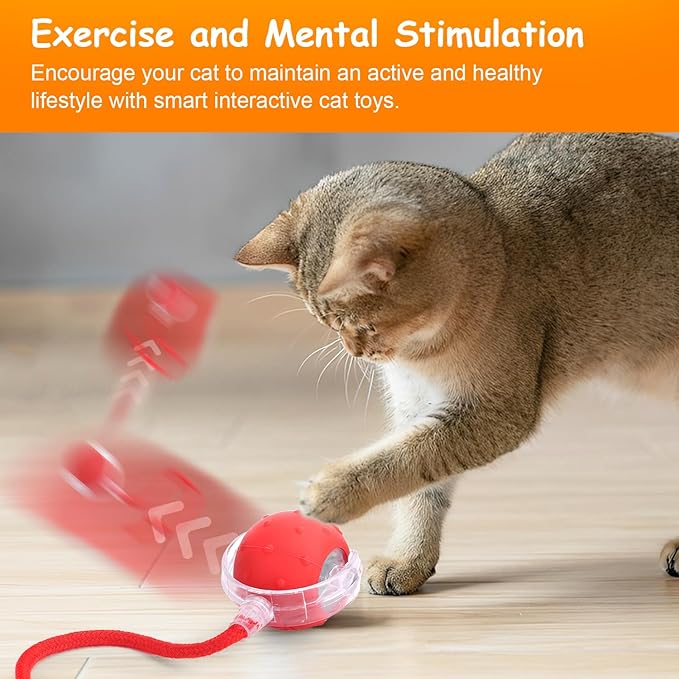 Interactive Cat Toy Balls, 2025 New Interactive Rolling Cat Balls, Upgrade 3.0 Tail Cat‘s Toys with LED Light, Three Modes Smart Automatic Rolling Pet Ball Toy (Grey- Birdcall)
