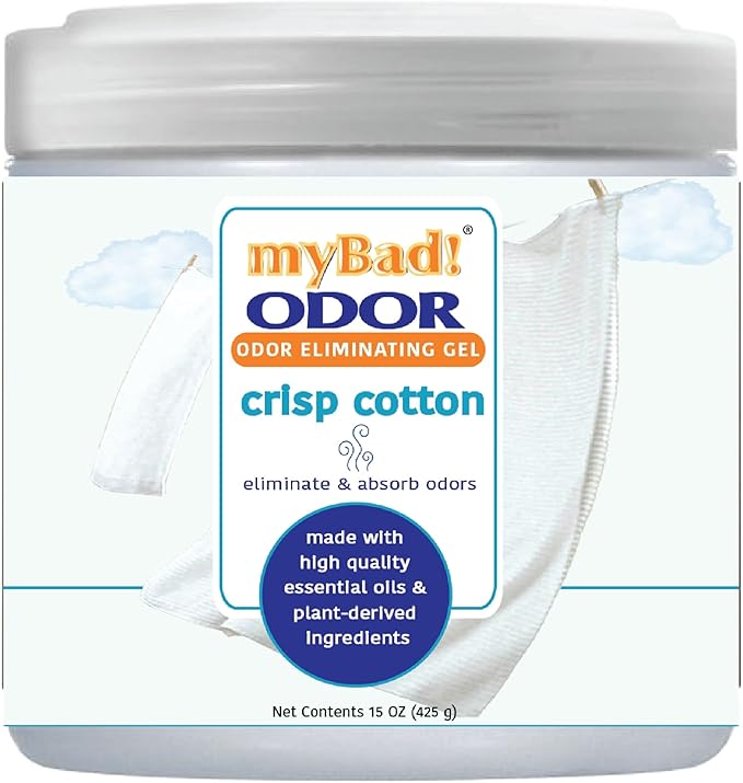 my Bad! Odor Eliminator Essential Oil Gel 15 oz - Air Freshener - Eliminates Odors in Bathroom, Pet Area, Closets, RVs, Pet Areas (Crisp Cotton, 1 Pack)