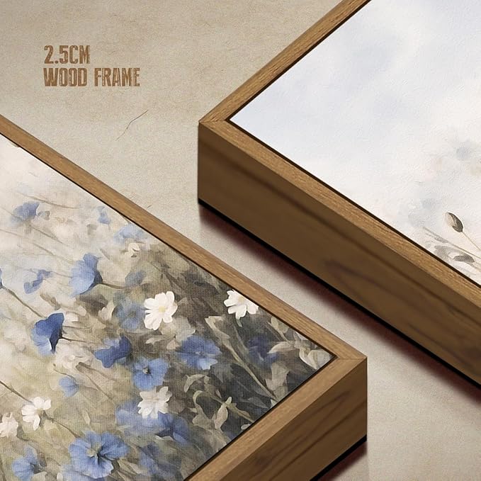 Vintage Floral Wall Art Blue White Flower Canvas Art Prints Wildflower Pictures Wall Decor Nature Landscape Oil Painting Framed Botanical Artwork for Girls Room Bedroom Farmhouse Decoration, 8x10 Inch
