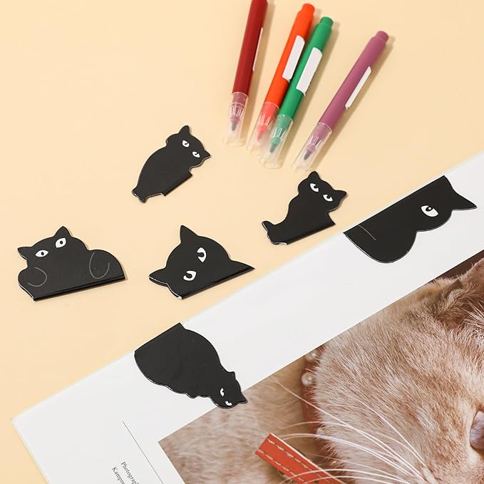 12 Pcs Magnetic Bookmarks, Black Cat Bookmarks for Women, Cute Cat Book Mark Clips Set, Magnetic Book Page Clips, Kawaii Bookmark for Women, Teachers, Students