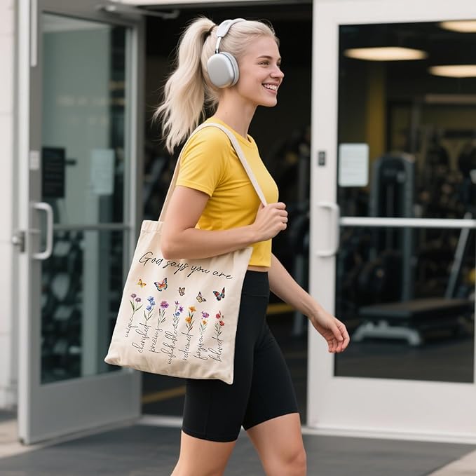 Aesthetic Canvas Tote Bag for Women - with Magnetic Snap Closure & Zipper Inner Pocket Reusable Bag for Shopping