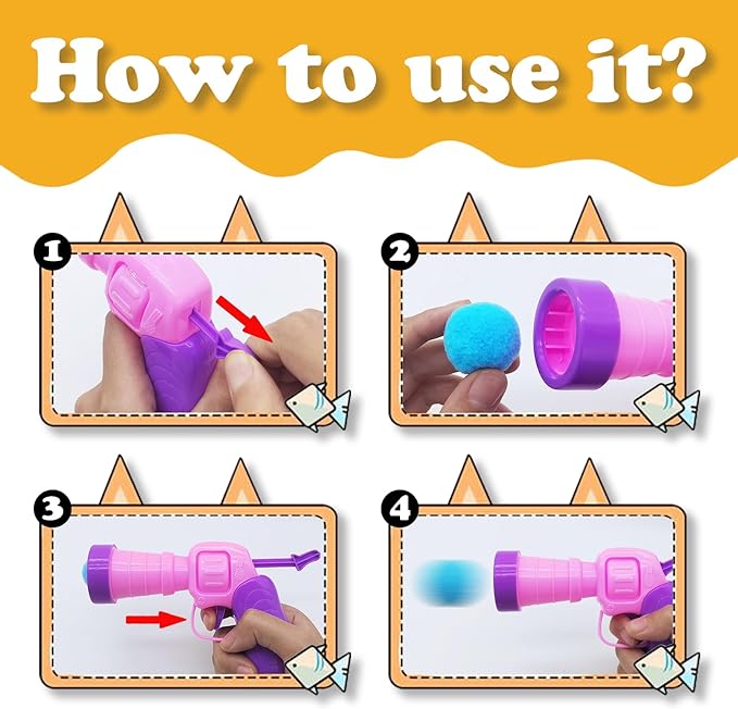 Andiker Cat Toy Balls Set, 30pcs Plush Cat Pom Pom Balls&a Plastic Launcher Set for Kitten Catch&Fetch Interactive Cat Toy with Colorful&Soft Cat Balls for Indoor Cats to Keep Fit (Pink 30pcs)