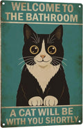 Funny Bathroom Sign Welcome to The Bathroom A Cat Will Be with You Shortly Humorous Restroom Decor Quirky Cat Lover Gift Novelty Aluminum Sign 8x12 Inches Black White Cat