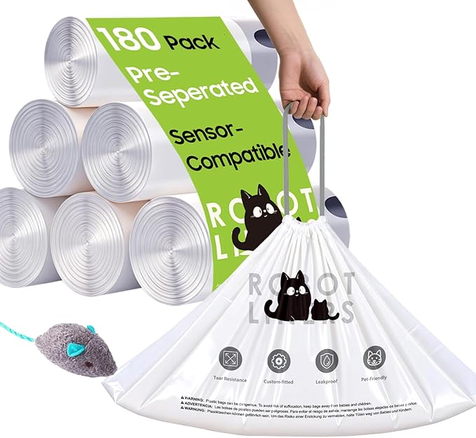 180 Tear-free Bulk Pack Automatic Cat Litter Box Bags, Cat Litter Box Robot 5/4/3 Waste Bags, Thick Heavy Duty Sensor-compatible Litter Box Liner 25.2 X 15.7 IN