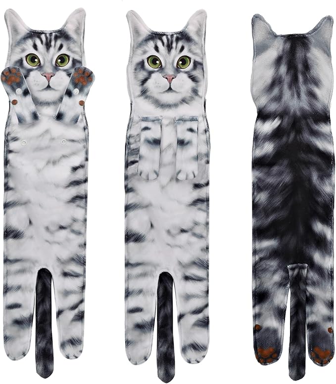 Funny Hand Towels for Bathroom Kitchen Decor - Cute Cat Hanging Hand Towel Kitchen Gadgets - Unique Housewarming Birthday Christmas Cat Lover Gift Ideas for Women Mom Lady Adults