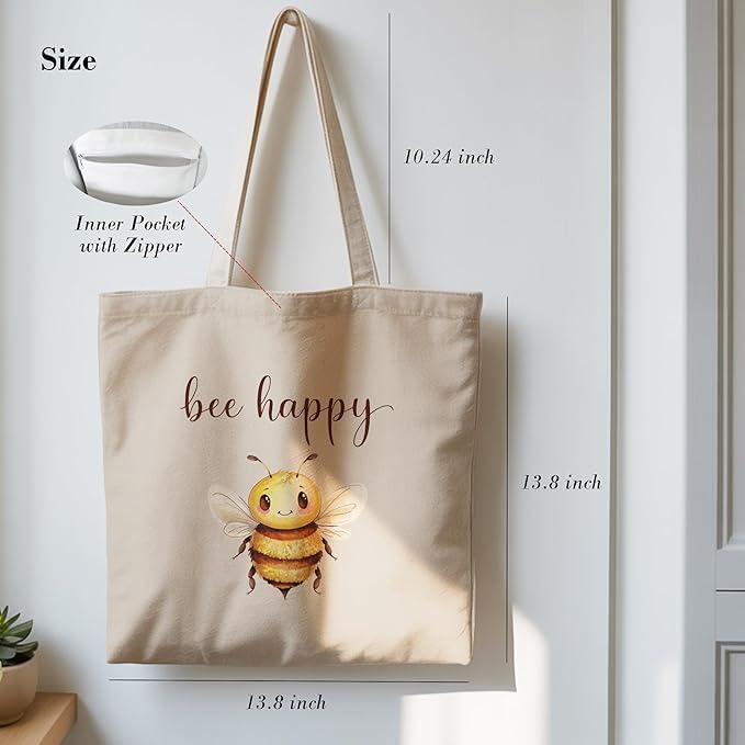 Pets Lover Gifts Tote Bag for Women, Dogs Cats Bee Aesthetic Canvas Bag with Inner Pocket