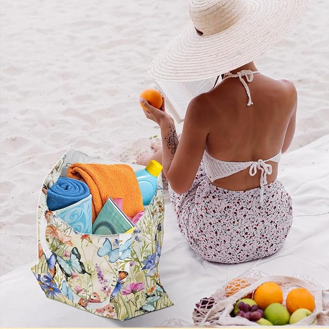 Hanamiya Na Tote Bag with Zipper Pockets, Tote Bag Reusable Shopping Grocery Bags Birthday Gifts for Women, Weekender Bags