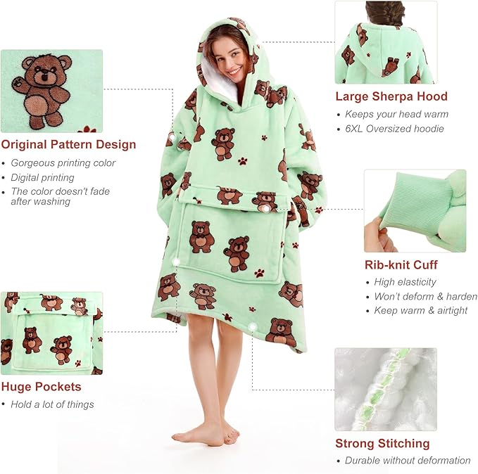Narecte Cozy Oversized Blanket Hoodie Wearable Blanket Adults Soft Hooded Blanket Hoodie Birthday Gifts for Women Christmas