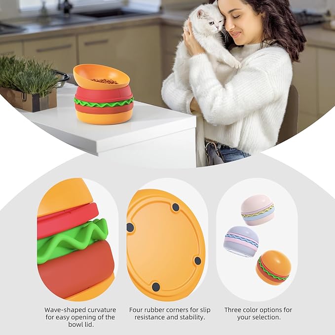 5-in-1 Dog Bowls Set, 6.1 inch Cute Colorful Hamburger-Shaped Dog Food Bowl Stackable for Easy Storage and Travel, Cat Bowls for Food and Water, Pet Bowls Suitable for Small and Medium Dogs (Orange