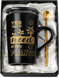 Gardening Gifts for Women Men - Cool Plant Lover Gift Coffee Mug, Garden Gifts for Gardeners, Plant Lady, Mom, Dad, Son, 14oz Black Ceramic Mug with Gold Print, Lid, Spoon Card, Luxury Gift Boxed