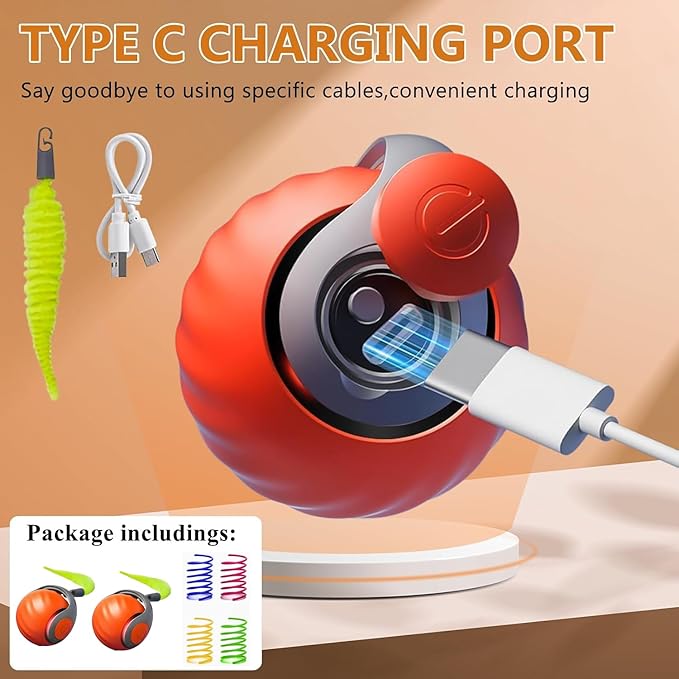 6pcs Interactive Cat Toy Automatic Moving Smart Toy Ball with Replacement Tail for Indoor Bored Cats/Dogs, Sensor Teasing Ball Self-Rolling Pet Chase, Speedy Cat Toys for Pets Exercise (Orange x 2)
