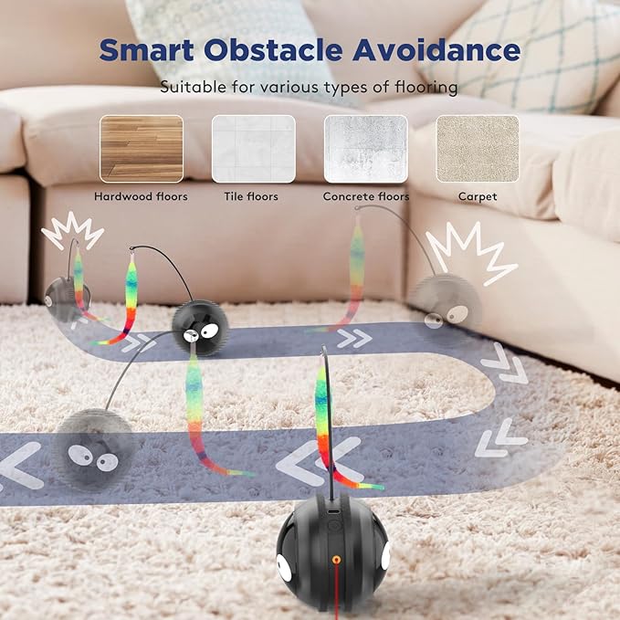 Cat Toys for Indoor Cats, Innovative Interactive Cat Toy Ball with Bird Chirping, USB Rechargeable Automatic Exercise Rolling Cat Toy for Bored Indoor Adult Cats Kittens, Black