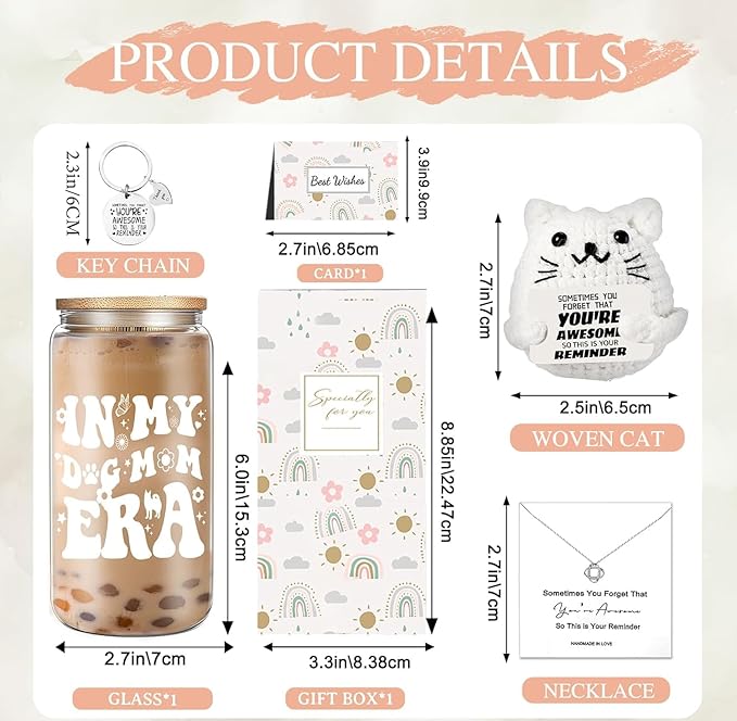 Dog Mom Christmas Gifts for Women, Dogs Themed Gift Set with 16 oz Glass Cup, Birthday Thank You Gifts for Dog Lover Best Friend Sister Mom