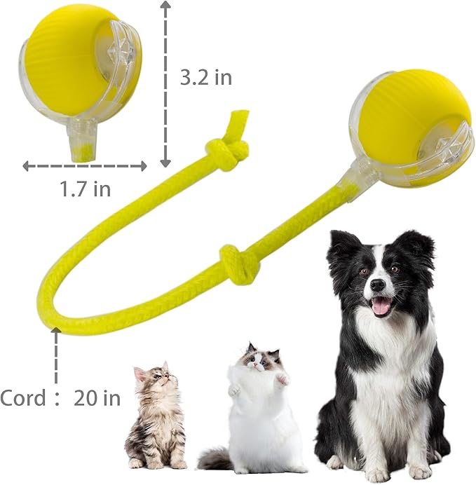 Interactive Cat Toys Ball for Indoor Cats, Interactive Rolling Small Dog Cat Toys Automatic Self Moving, 360°,Electric Balls，Fast Rolling，Smart Automatic Rolling Pet Ball (Yellow)