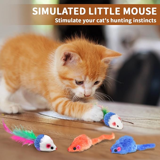 Cat Toys, 25-Pack Toy Pack for Indoor Kittens, Kitten Toys Bulk Set - Interactive Kitty Toys with Cube, Crinkle Balls, Feather Wand - Cat Tous
