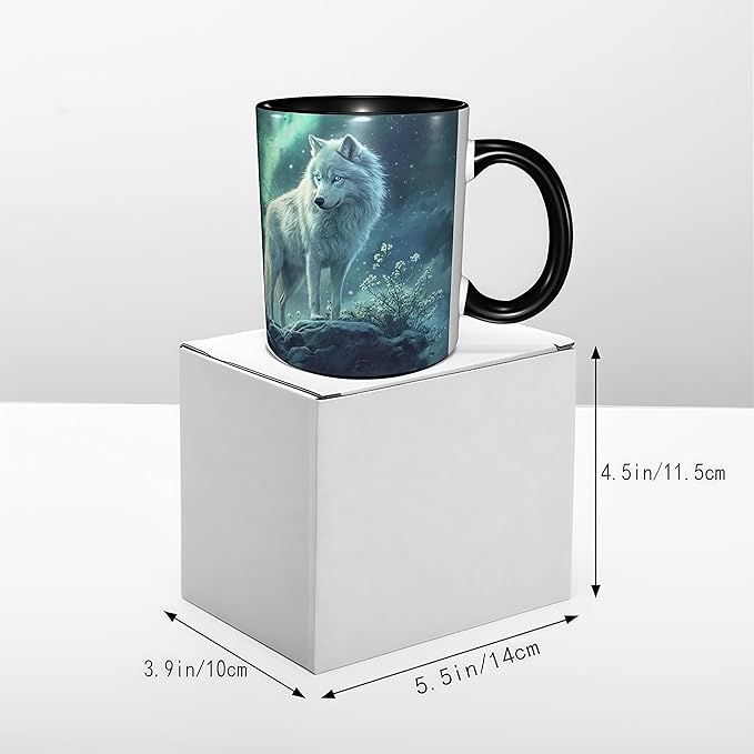 FyLybois Wolf Coffee Mug Ceramic Coffee Cup with Handle Microwave Safe for Home or Office Gifts for Women and Men