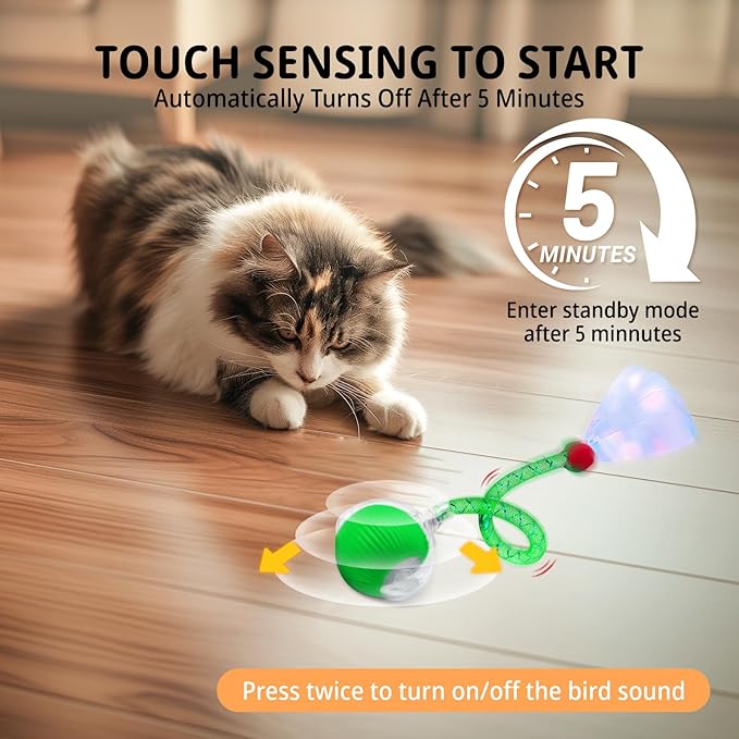 Interactive Cat Toys for Indoor Cats, Speedy 2.0 Cat Toy with Elastic Mesh Tail, Automatic Cat Toy for Bored Indoor Adult Cats, Rechargeable Smart Kitten Moving Ball Toys (Green)