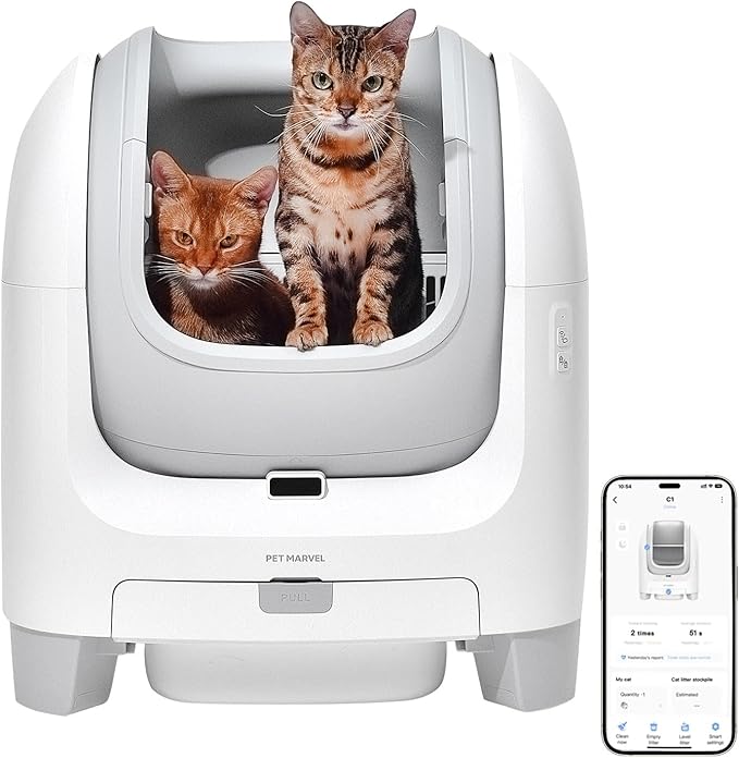 Smart Self-Cleaning Cat Litter Box, 70L Automatic Litter Box for Multiple Cats, Open-Top Design with 4 Safety Sensors, APP Health Monitoring, Odor Control & Easy Cleaning for Cats 3.3–22 lbs