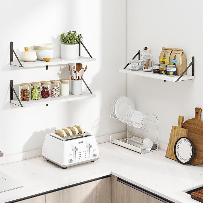 Heimlove Floating Book Shelves for Wall,23.6 Inches Wall Bookshelf Mounted Display&Storage Wood Shelves for Kitchen Bathroom Laundry Living Room,Set of 3,White
