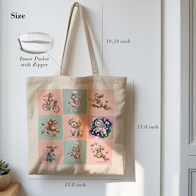 Pets Lover Gifts Tote Bag for Women, Dogs Cats Bee Aesthetic Canvas Bag with Inner Pocket