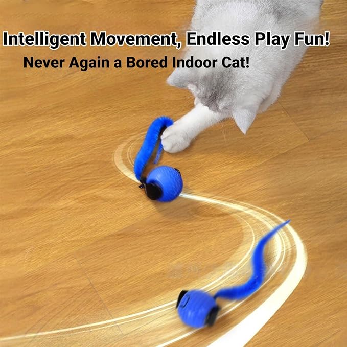 The Smart Wave Chase Ball, 2026 New Revolutionary Smart Chase Ball 3.0, Automatic Moving Kitten Rolling Balls with Tail, Interactive Pet Toys for Bored Indoor Cats (Blue)