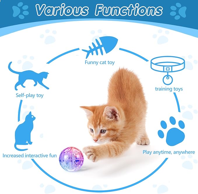 Sratte 2 Pcs Rechargeable Cat Ball Ghost Hunting Light up Cat Balls Toys Motion LED Motion Activated Flash Glowing Lighted Dog Interactive Toys Pet, Clear