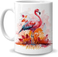 Hyturtle Personalized Fall Flamingo Maple Leaves Coffee Mug - Birthday Gifts For Flamingo Lovers - Fall Autumn Decor Gifts For Farmhouse Thanksgiving - Custom Name 11oz White Ceramic Coffee Tea Mug