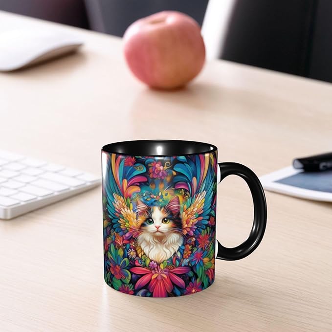 Cat Coffee Mug 11oz Ceramic Tea Cup With Handle Funny Porcelain Mugs for Women Dishwasher Microwave Safe