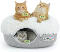 CATTASAURUS Peekaboo Cat Cave for Multiple & Large Cats Up to 30-45 Lbs, Fluffy Cat Beds for Indoor Cats, Scratch Detachable & Washable Tunnel Bed, Comfy Donut Cave (Light Gray, Large (Calming))