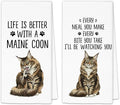 Maine Coon Gifts Cat Kitchen Towels Set of 2, Gifts for MaineCoon Lovers Hand Towels, Life is Better with a Maine Coon Dish Towel Tea Towel for Kitchen, Cat Kitty Owners Kitchen Decor, 16x24In