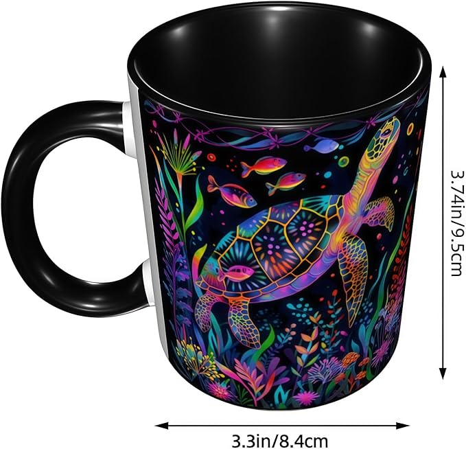 Sea Turtle Coffee Mug Funny Ceramic Tea Cup Novelty Presents for Women Men Home and Office Birthday Microwave Dishwasher Safe 11oz
